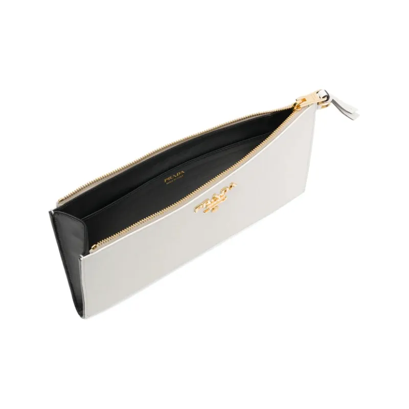 PRADA Saffiano Leather Clutch Women's White-2