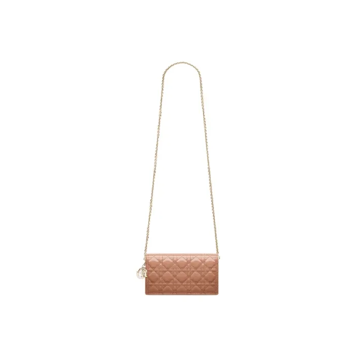 DIOR Lady Dior Patent Leather Cowhide Card Holder Coin Purse Clutch Crossbody Bag Shoulder Bag Women's Rose Pink-4