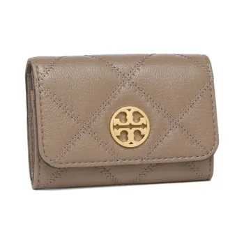 TORY BURCH Leather Small Wallet, Card Holder Women's Shell Umber