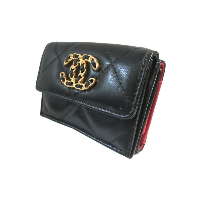 CHANEL 19Bag Smooth Finish Lambskin Coin Purse Card Holder, Wallet Women's Black-1
