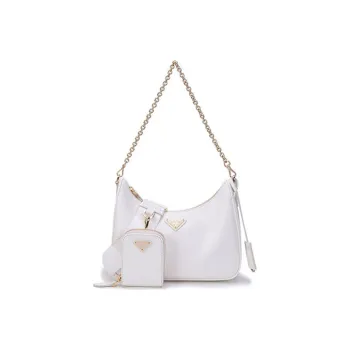 PRADA Re Edition Leather Chain Shoulder Bag Crossbody Bag Women's White