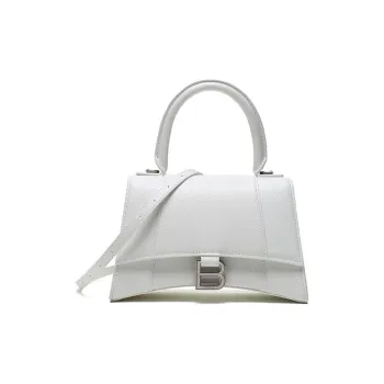 Balenciaga Litchi Skin Hourglass Bag Portable Crossbody Bag Shoulder Bag Small Size Women's White