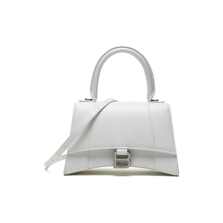 Balenciaga Litchi Skin Hourglass Bag Portable Crossbody Bag Shoulder Bag Small Size Women's White-0