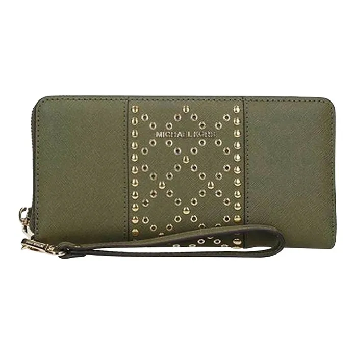 MICHAEL KORS Jet Set Travel Cow Leather Clutch Women's Olive Green-0