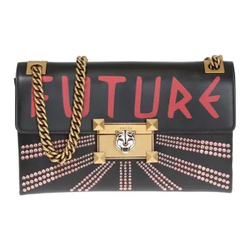 GUCCI Padlock Leather Shoulder Bag Lock Portable Crossbody Bag Shoulder Bag Large Size Women's Black