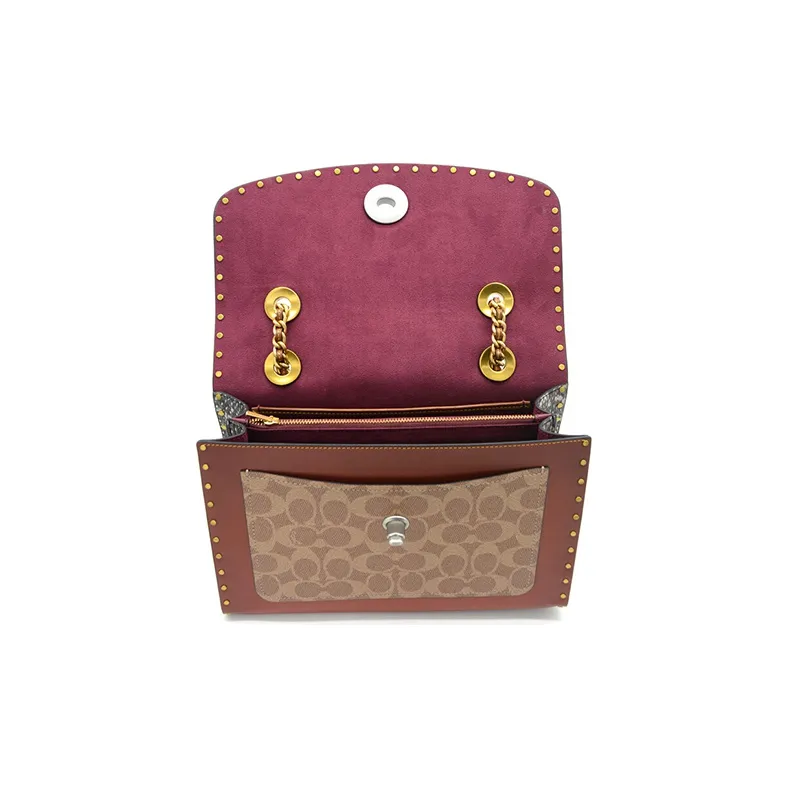 COACH Parker Coated Canvas With Calfskin Trim Portable Crossbody Bag, Shoulder Bag Women's Black & Monogram Red Brown-6
