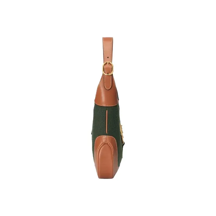 GUCCI Jackie 1961 Canvas With Leather Trim Crescent Shoulder Bag Shoulder Bag Women's Dark Green With Brown Accents-4