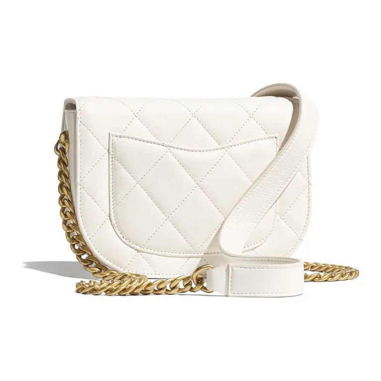 CHANEL Calfskin Saddle Bag Crescent Bag Messenger Bag Shoulder Bag Crossbody Bag Women's White-1