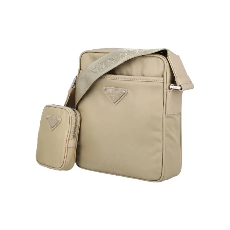 PRADA Fabric With Leather Shoulder Bag Crossbody Bag Men's Khaki-2