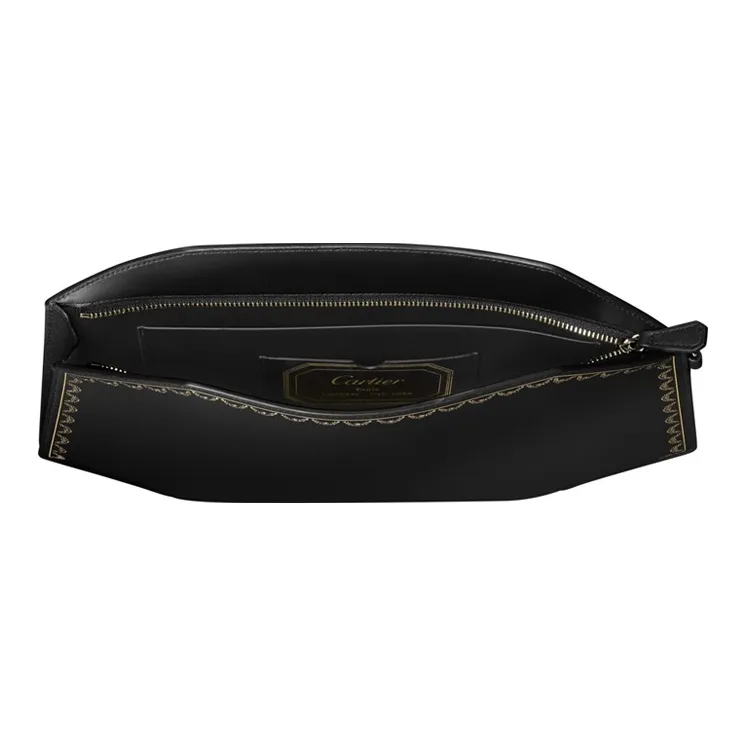 CARTIER GUIRLANDE Calfskin Coin Purse, Clutch Medium Size Women's Black-2