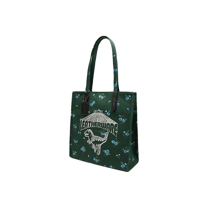 COACH Leather Canvas Bag, Shopping Bag, Tote Bag, Single Shoulder Bag Tubas Women's Dark Green-1