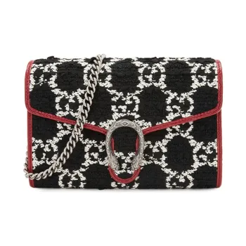 GUCCI Dionysus Fabric With Leather Handbag Shoulder Bag Crossbody Bag Women's Black/Red