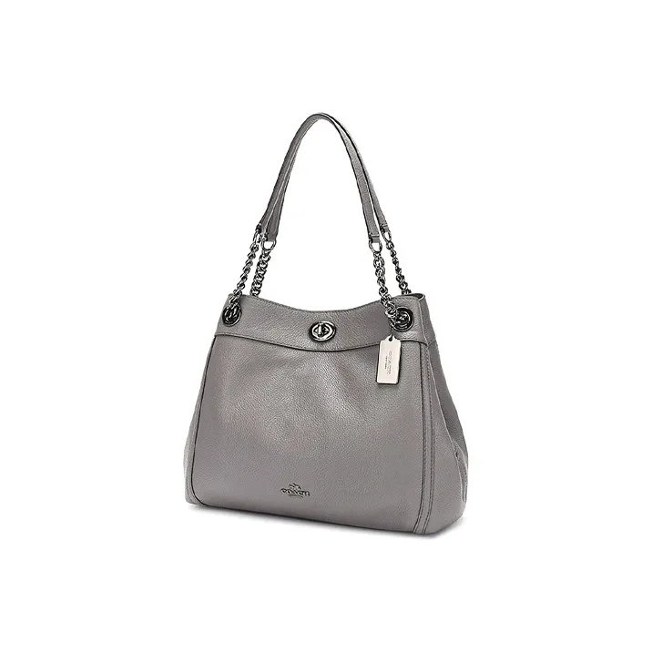 COACH Turnlock Leather Chain Bag, Shoulder Bag, Crossbody Bag Women's Gray-1