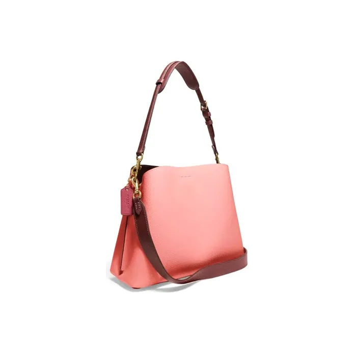 COACH Willow Grain Leather Handbag, Tote Bag, Shopping Bag, Shoulder Bag Tubas Women's Brass/Candy Pink-1