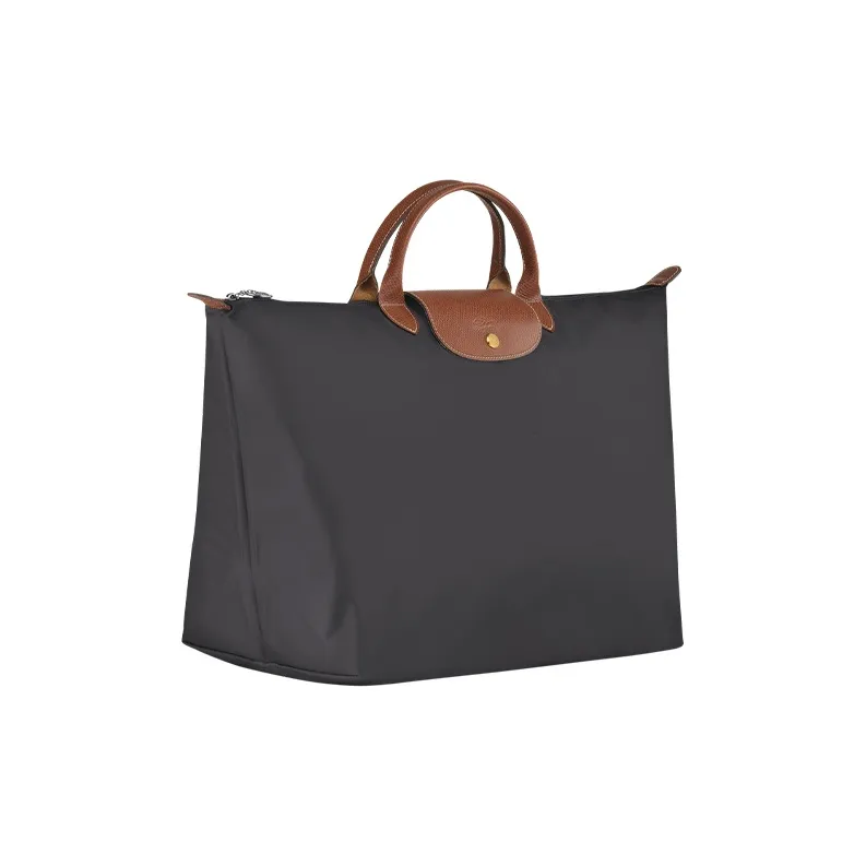 LONGCHAMP Le Pliage Polyamide Canvas With Full-Grain Cow Leather Travel Bag Handbag Large Size Women's Metal Gray-1
