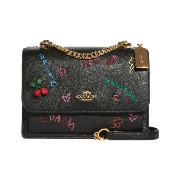 COACH Diary Embroidery Collaboration Klare Leather Trunk Bag Shoulder Bag Crossbody Bag Small Size Women's Black
