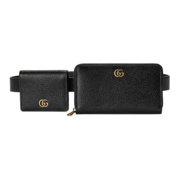 GUCCI Leather Combo Bag Wallet With Money Clip Waist Bag Unisex Black