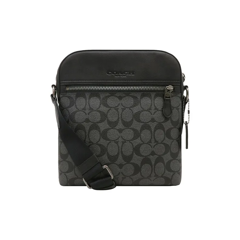 COACH Houston PVC Shoulder Bag, Crossbody Bag Trumpets Men's Black-0