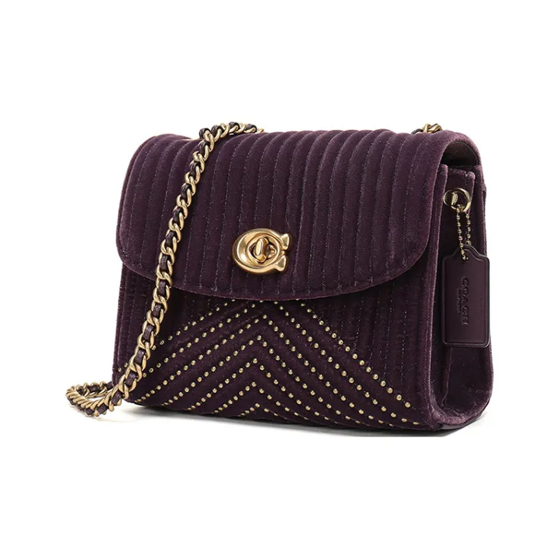 COACH Parker Fabric With Leather Chain Bag, Crossbody Bag, Shoulder Bag Women's Plum-1