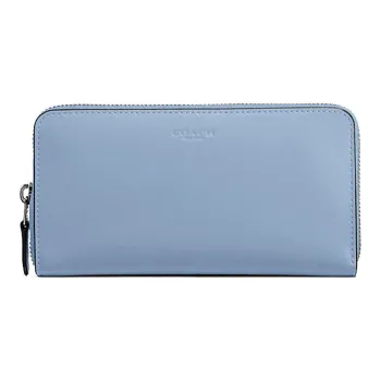 COACH Accordion Zip Chrome Tanned Leather Wallet Women's Cornflower Blue