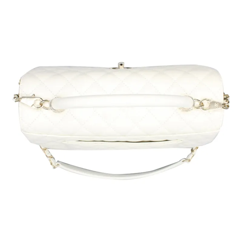 CHANEL Coco Handle Grain Embossed Calfskin Chain Bag, One Shoulder Handbag Women's White-4