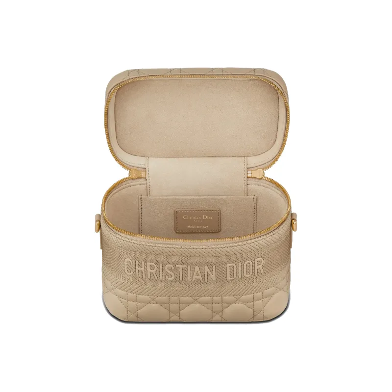 DIOR Lady Dior Sheepskin Makeup Bag Handbag Shoulder Bag Trumpets Women's Beige-2