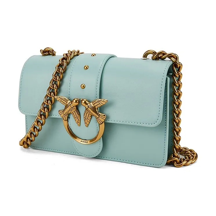 PINKO Cow Leather Flying Bird Swallow Bag Crossbody Bag Shoulder Bag Women's Green-1