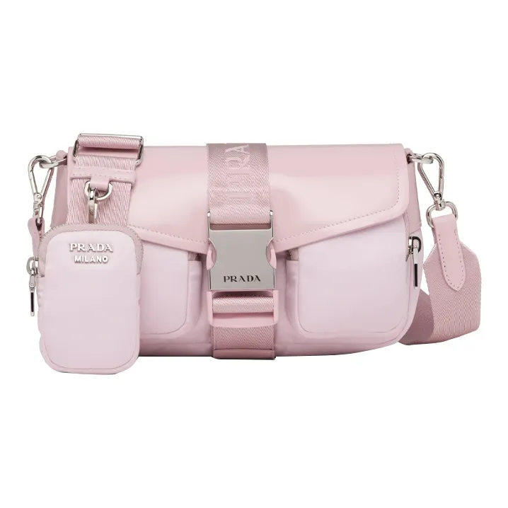 PRADA Shiny Leather With Nylon Flap Bag, Crossbody Bag, Shoulder Bag Women's-0