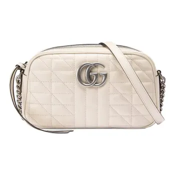 GUCCI GG Marmont Leather Camera Bag Shoulder Bag Crossbody Bag Small Size Women's White