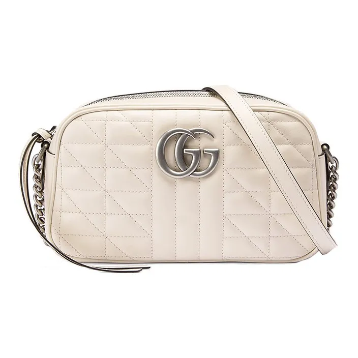 GUCCI GG Marmont Leather Camera Bag Shoulder Bag Crossbody Bag Small Size Women's White-0