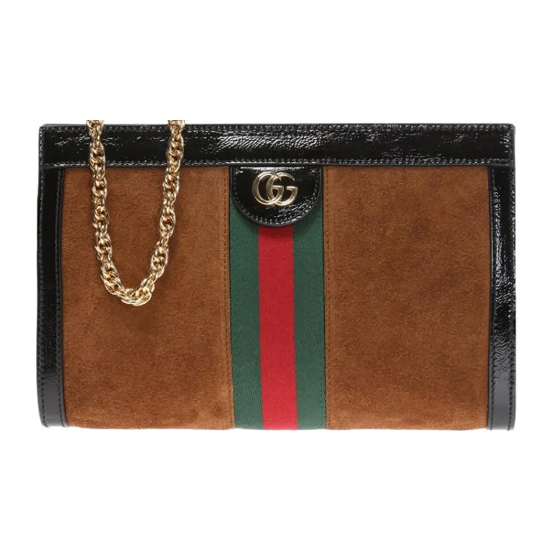 GUCCI Ophidia Suede Shoulder Bag Crossbody Bag Small Size Women's Brown/Black-0