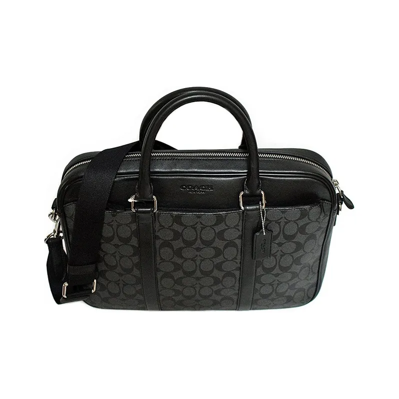 COACH Monogram Canvas With Leather Slim Edition One Shoulder Crossbody Briefcase Handbag Men's Charcoal Black Monogram-2