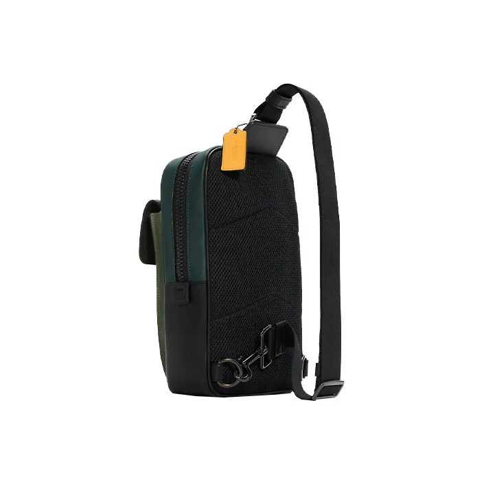 COACH Track Leather Shoulder Bag, Crossbody Bag Tubas Men's Black & Green-1