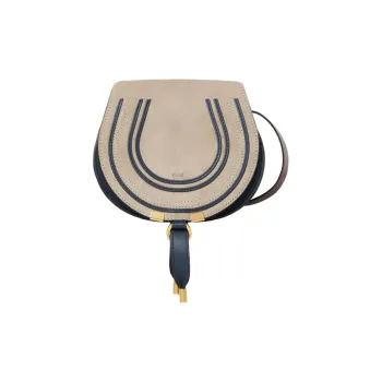 Chloe Chloé Bags Suede Patchwork Grain Calfskin Saddle Bag, Shoulder Bag, Crossbody Bag Mini Women's Gray Dark Blue
