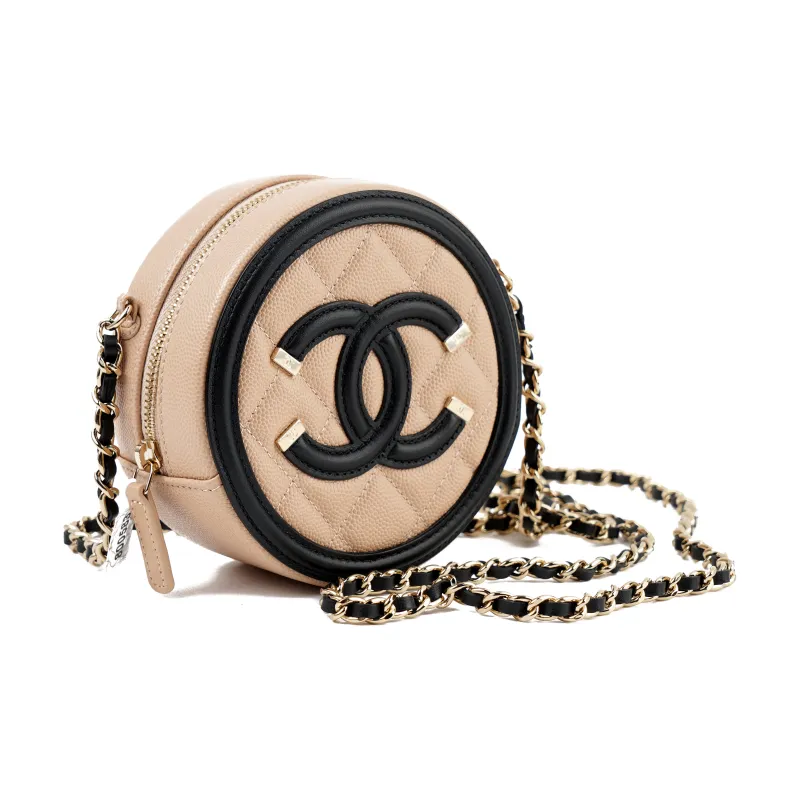 CHANEL Calfskin Shoulder Bag, Crossbody Bag Mini Women's Beige Black-1