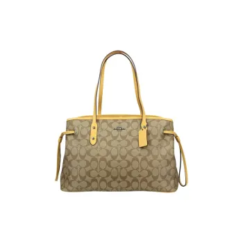 COACH Drawstring Canvas Crossbody Bags Handbags Large Size Women's Brown/Multicolor Yellow