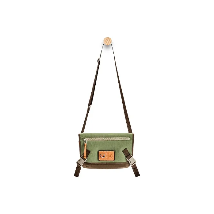 LOEWE Canvas Canvas Bag Envelope Bag Crossbody Bag Small Size Men's Khaki Green-0