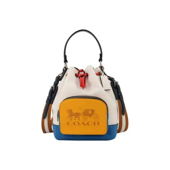 COACH Jes Leather Bucket Bags Shoulder Bag Crossbody Bag Handbag Small Size Women's Blue White Yellow Multicolor