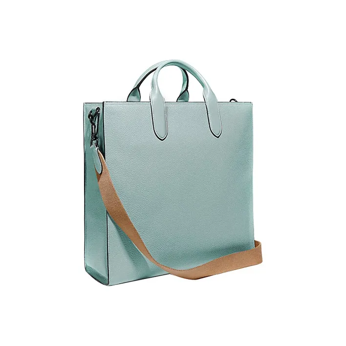 COACH Gotham Tall Leather Zippers Detachable Strap TOTE Portable Crossbody Bag, Shoulder Bag Tubas Men's Aqua Blue-1