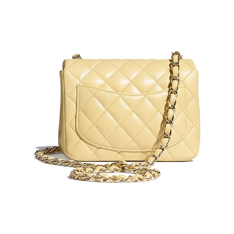 CHANEL Classic Flap CF Lambskin Shoulder Bag, Crossbody Bag Mini Women's Yellow-2