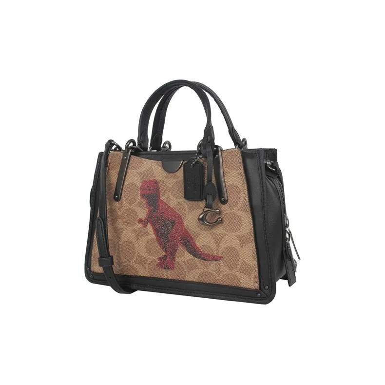 COACH Dreamer Shoulder Bag Portable Crossbody Bag Small Size Women's Tan Monogram With Black-1