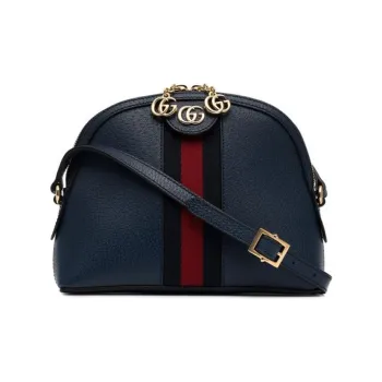 GUCCI Ophidia Leather Dome Bag, Shoulder Bag, Crossbody Bag Trumpets Women's Dark Blue