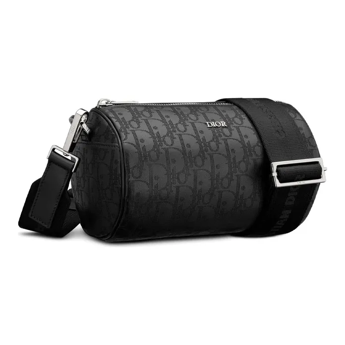 DIOR Leather ROLLER Cylinder Messenger Bag Shoulder Bag Crossbody Bag Men's Black-1