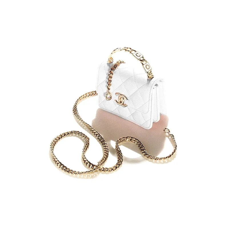 CHANEL 22SS Grain Embossed Sheepskin Small Square Bag, Handbag, Shoulder Bag, Crossbody Bag Mini Women's White-1