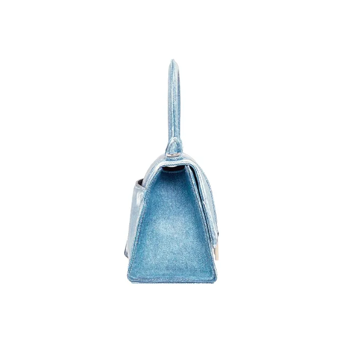 Balenciaga Washable Denim Hourglass Bag Shoulder Bag Crossbody Bag Handbag Small Size Women's Blue-1