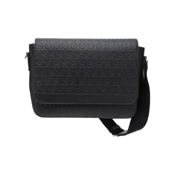 FERRAGAMO GANCINI Cow Leather Messenger Bag Shoulder Bag Crossbody Bag Men's Black