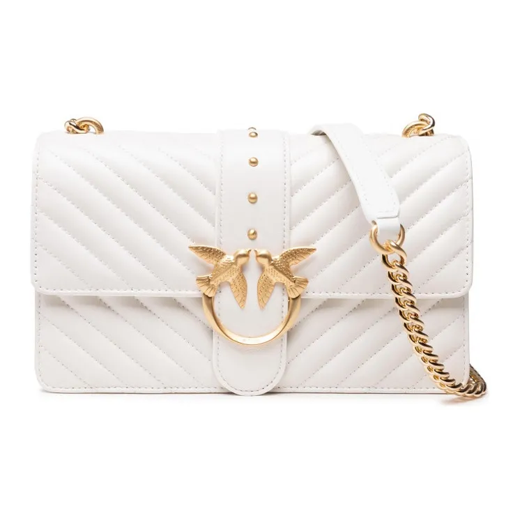 PINKO LOVE Series Quilted Leather Bird Bag, Swallow Bag, Shoulder Bag, Crossbody Bag Medium Size Women's White-0