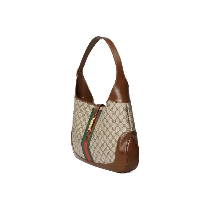 GUCCI Jackie 1961 Canvas With Leather Trim Crescent Shoulder Bag Shoulder Bag Unisex Brown-1