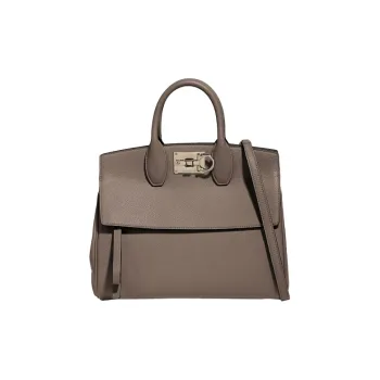 FERRAGAMO Studio Grained Cow Leather Portable Crossbody Bag Shoulder Bag Small Size Women's Beige