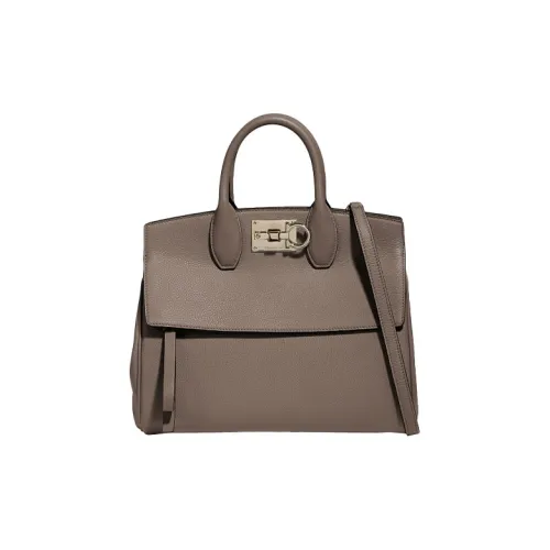 FERRAGAMO Studio Grained Cow Leather Portable Crossbody Bag Shoulder Bag Small Size Women's Beige